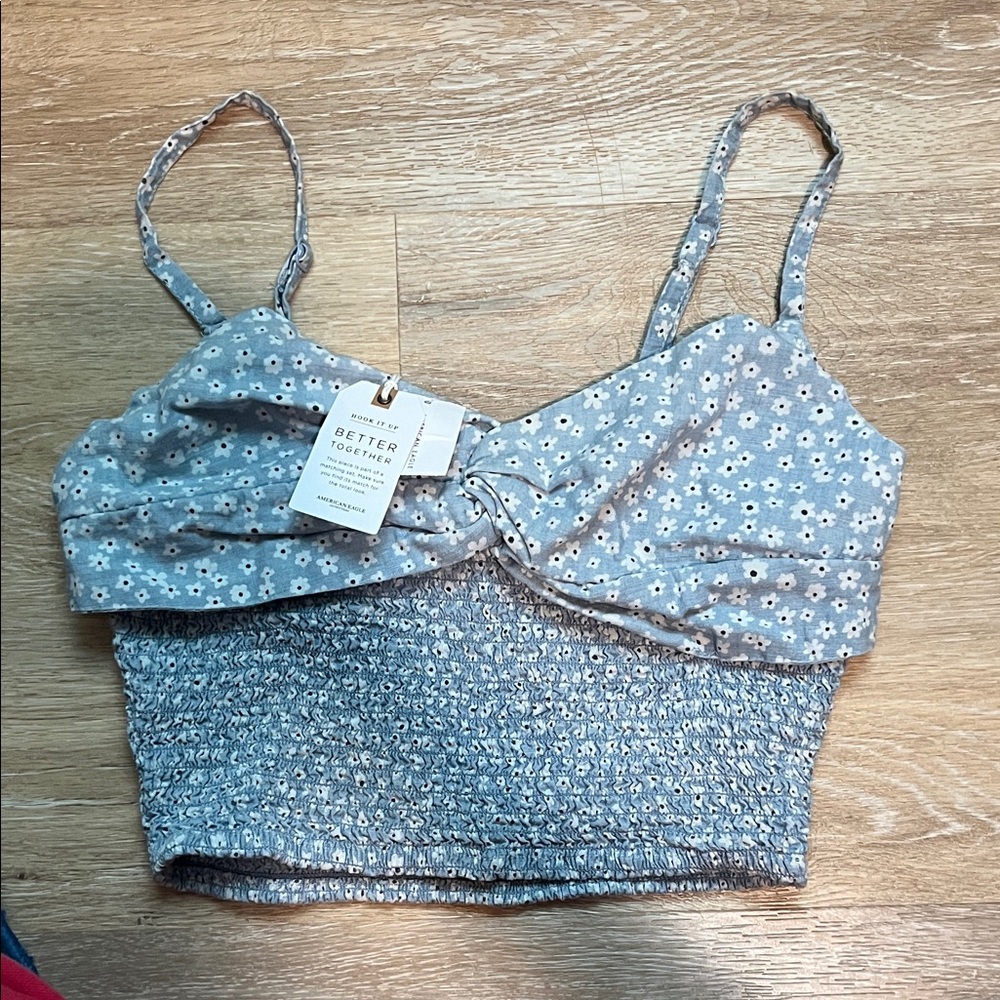 American Eagle Outfitters Blue Floral Crop Top
